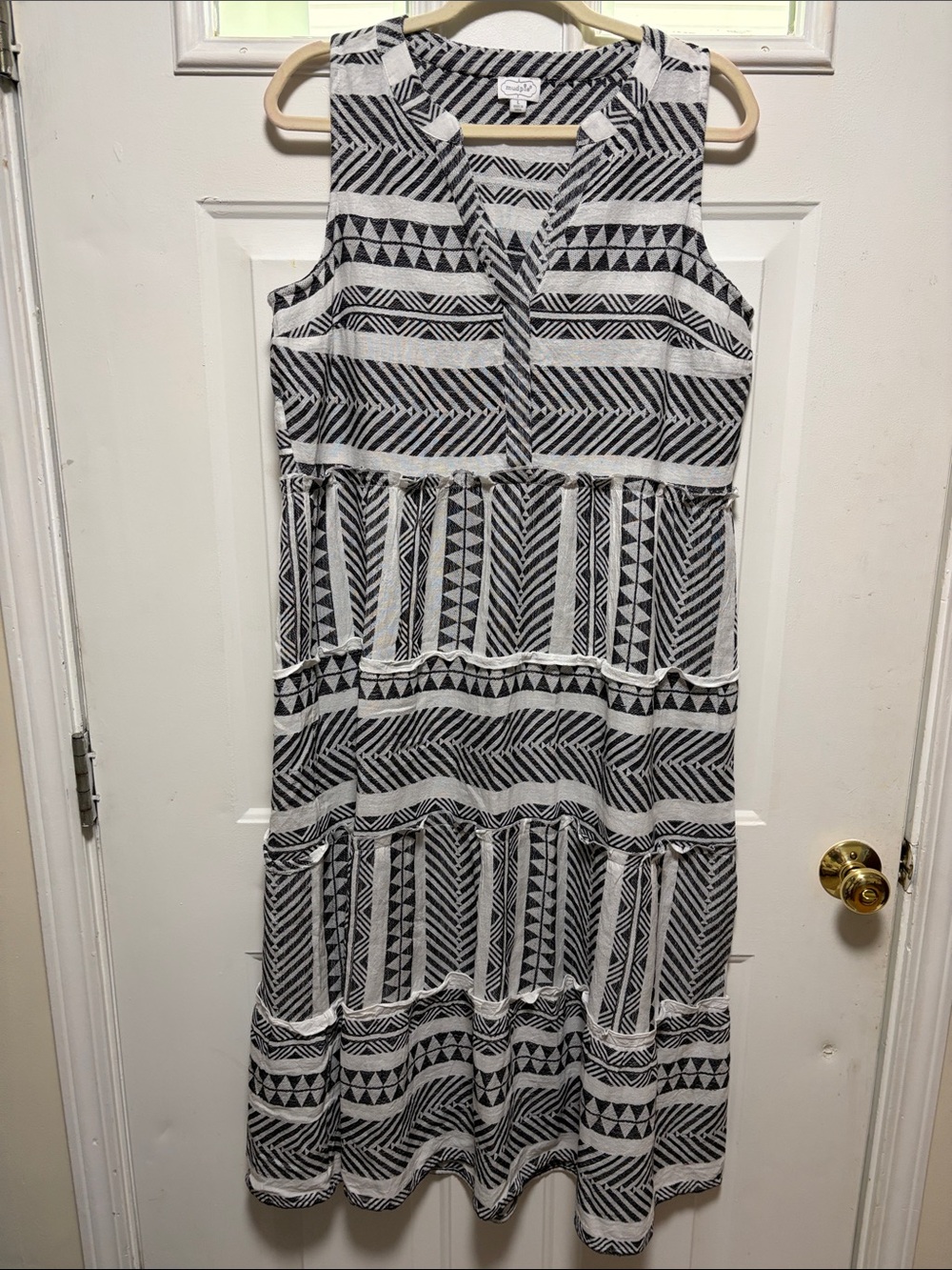 Mud Pie Black and White Sleeveless Tiered Maxi Dress